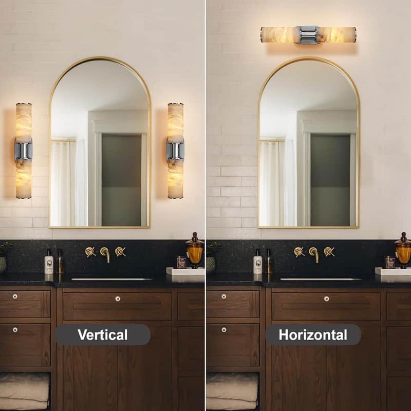 KAYLA Alabaster Wall Sconce 22", Modern Brass Wall Light, Spanish Natural Marble Indoor Sconces