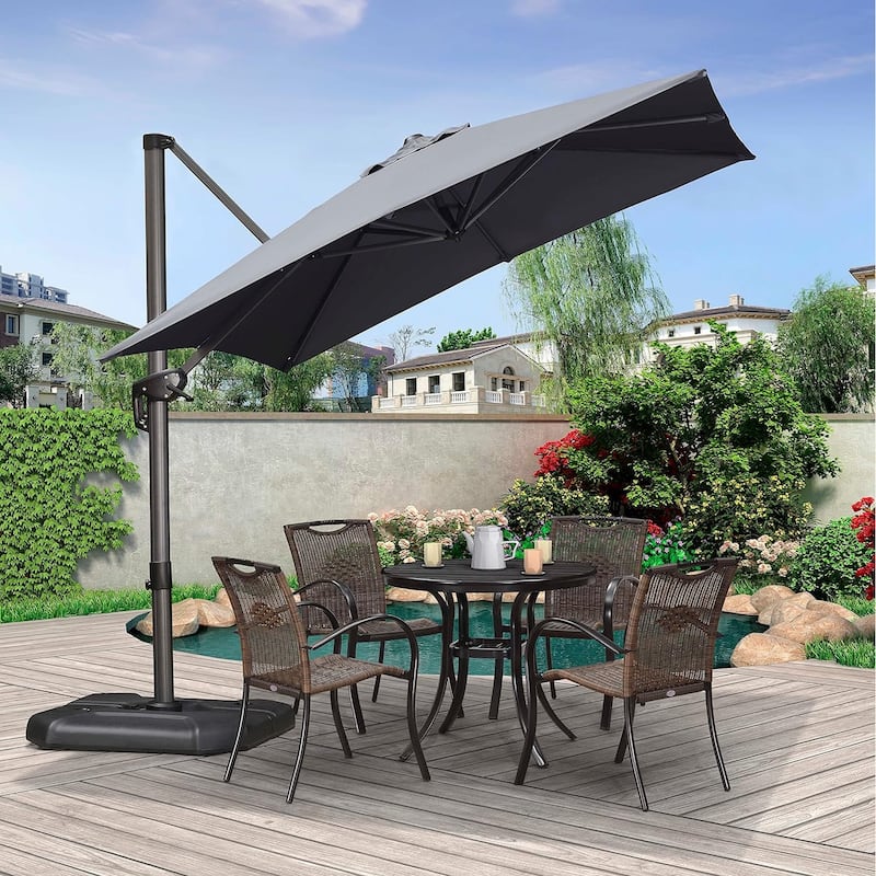 PURPLE LEAF 8 ft 360 Degree Rotation Patio Umbrella With Base - Light Grey