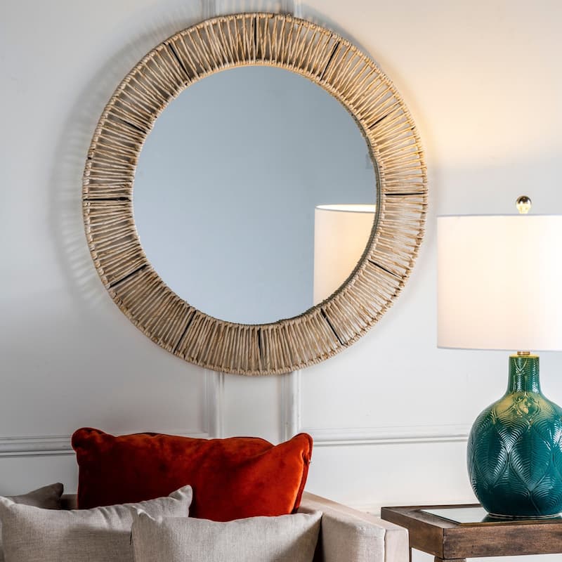 Jocelyn Jute Round Mirror, Cream
