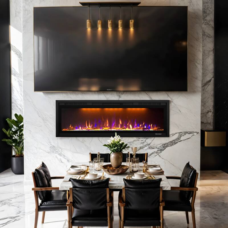 Smart 60” WiFi-Enabled Electric Fireplace, in-Wall Recessed - 60 inch - Black