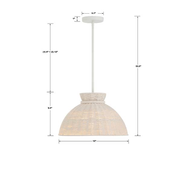 Reese 1 Light Matte White Pendant - 16"W x 9.5"H