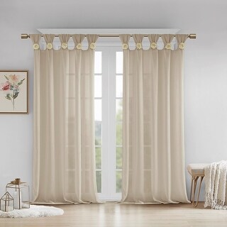 Floral Embellished Cuff Tab Top Solid Curtain Panel(Only 1 Pc Panel ...