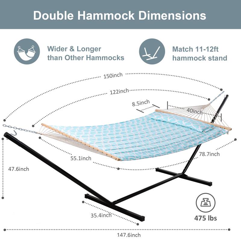 Outdoor Portable Double Hammock with Stand&Pillow Max 475 lbs Capacity