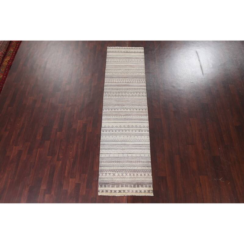Contemporary Gabbeh Kashkoli Wool Runner Rug Handmade Oriental Carpet - 2'8" x 10'2"