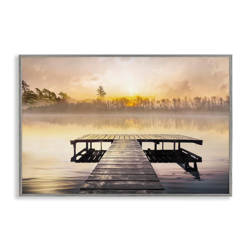 Stupell Summer Sunrise Dock Framed Giclee Art Design By Mike Calascibetta - 18 x 12 - Grey
