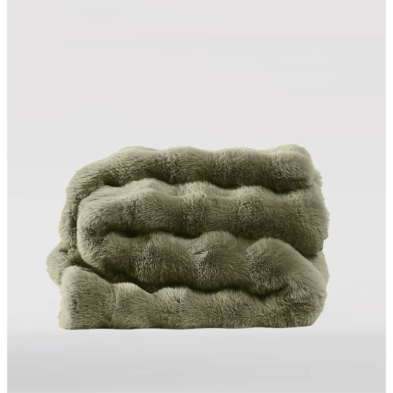 Brooklyn Loom Bubble Faux Fur Blanket and Throw - Full/Queen - Green