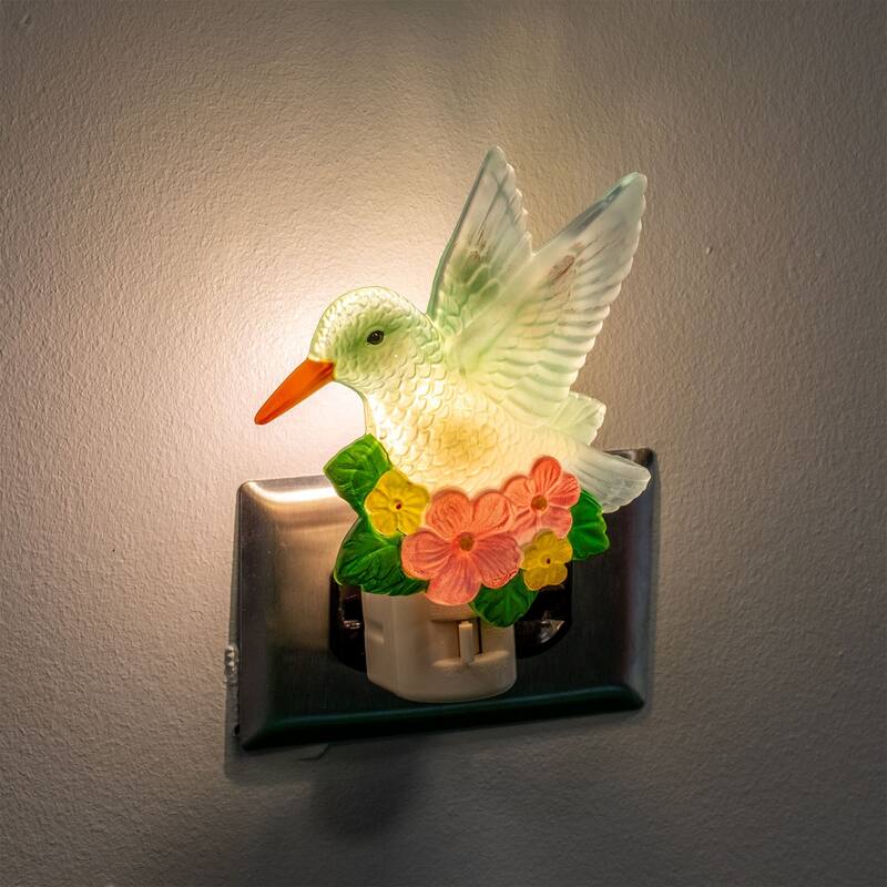 Novelty Lights LED Hummingbird Flowers Spring Easter Night Light with Swivel Plug