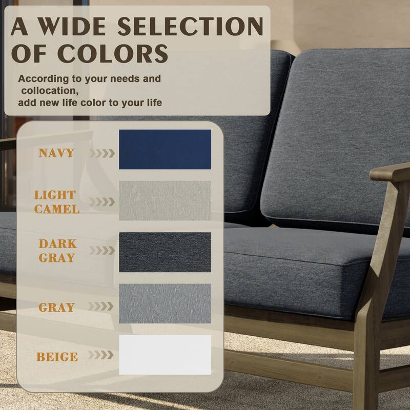 Outdoor Teak Wood Loveseat Sofa with Water-Resistant Cushions