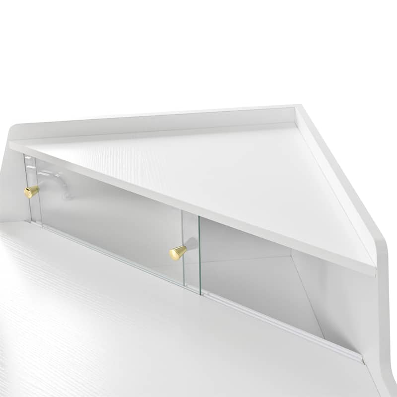 Corner Makeup Vanity with 360° Rotating LED Mirror