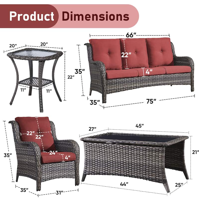 Pocassy Outdoor Patio Sofa Chairs with Coffee Table