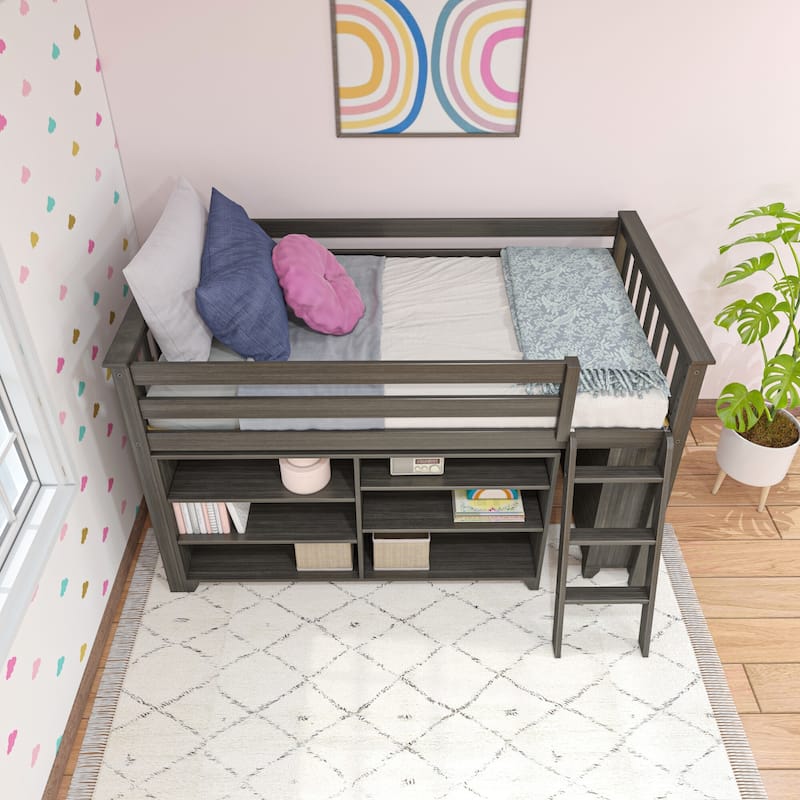Max and Lily Twin-Size Low Loft with 3-Shelf Bookcase and 6-Shelf Bookcase