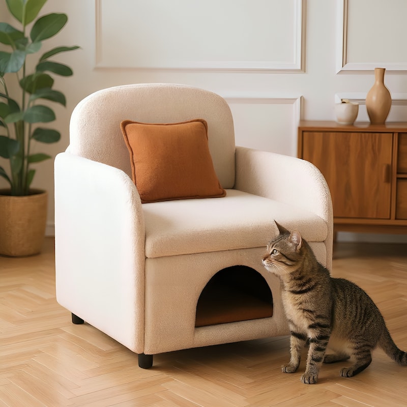 Furniture Style 2 in 1 Pet Friendly Fluffy Fabric Sherpa Upholstered Leisure Armchair with Lumbar Pillow