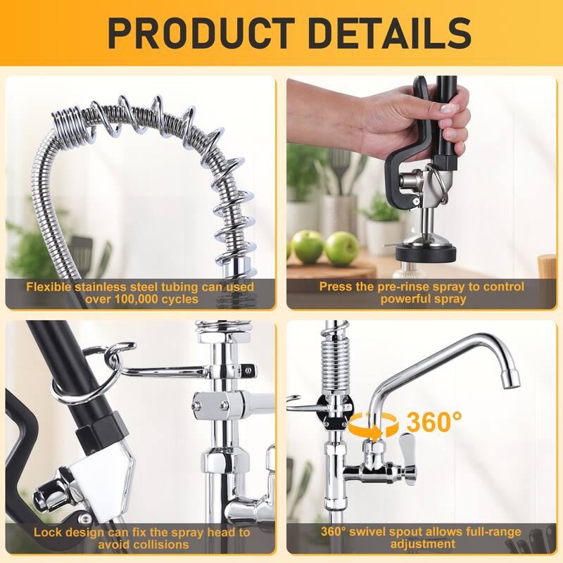 WOWOW Pull Down Sprayer Commeicial Faucet with Pre-Rinse Sprayer