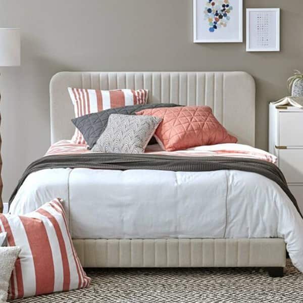 King Size Upholstered Panel Bed Linen White - Bed Bath & Beyond - 37426155