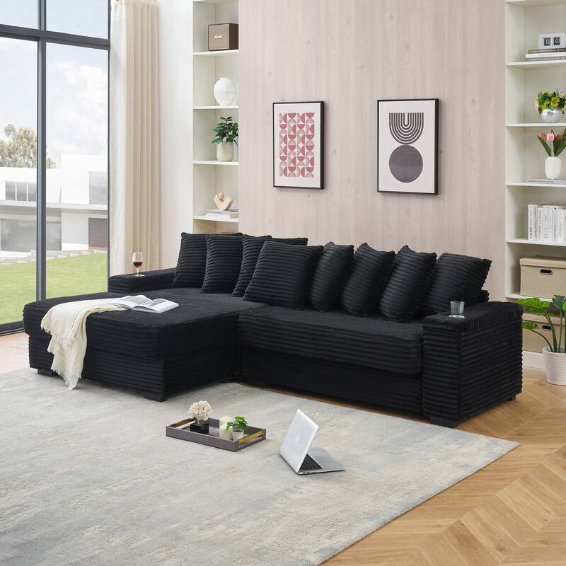 Oversized Two-Piece Couches, L Shaped Sofa, Corduroy, Right Chaise Daybed,with Armrests,Eight Throw Pillows,Corner Sofa