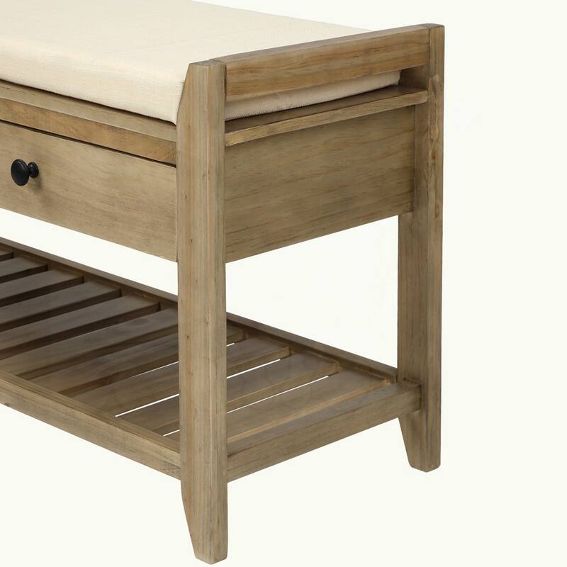 Shoe Rack with Cushioned Seat and Drawers