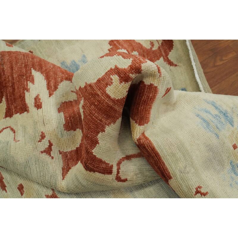 Vegetable Dye Wool Oushak Turkish Area Rug, Floral Geometric Carpet - 11' 8'' X 9' 3''