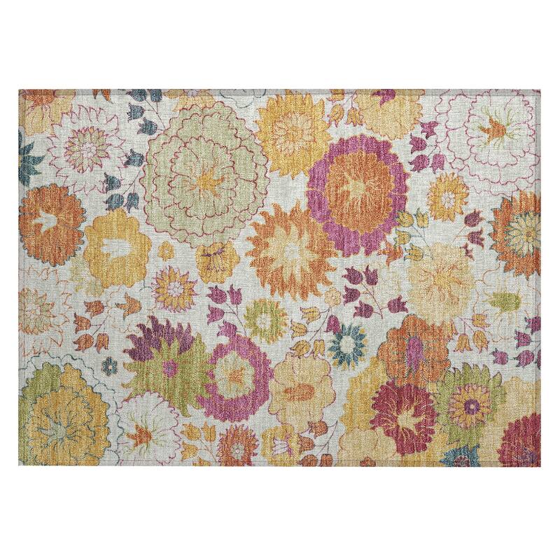 Machine Washable Indoor/ Outdoor Modern Floral Chantille Rug