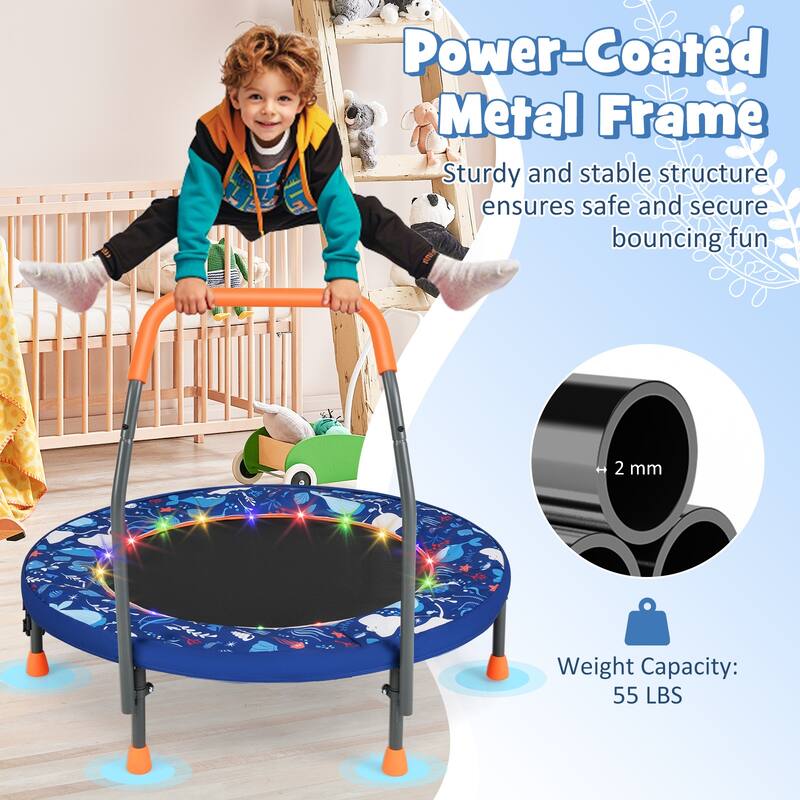 Foam Kids Trampoline with LED Lights, Foldable Frame and Handrail