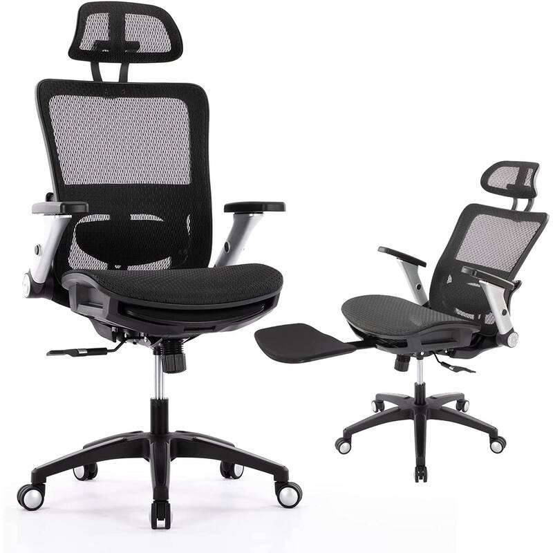 High Back Computer Executive Desk Chair with Headrest and 4D Flip-up Armrests, Adjustable Tilt Lock - Black