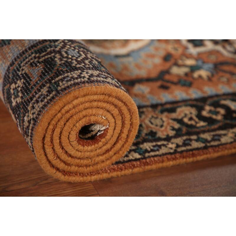 Orange Heriz Serapi Indian Runner Rug Hand-Knotted Wool Carpet - 2'8"x 8'2"