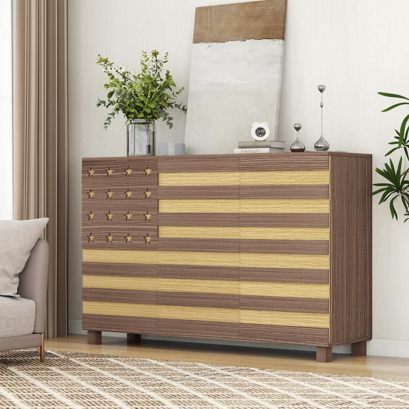 55" Buffet Sideboard Storage Cabinet with 2 Drawers and 3 Doors - Brown