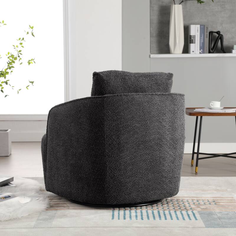 30.3" Boucle Upholstered Swivel Chair Barrel Accent Chair, 360° Swivel Club Chair, Comfy Round Lounge Armchair