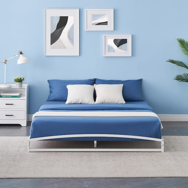 Low Bed Frame，Metal Platform Bed Frame with Arch Design