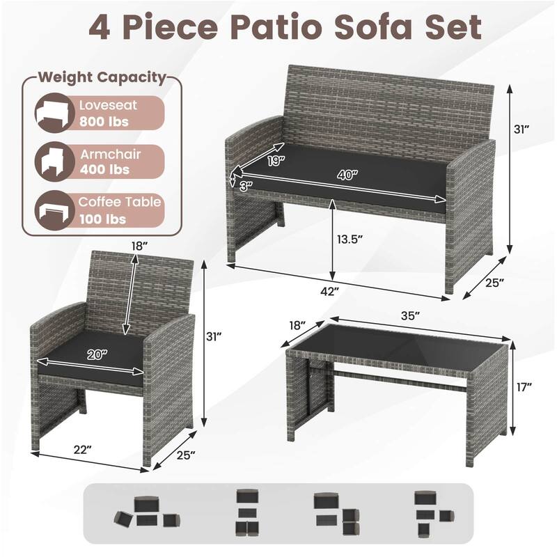 Costway 8 PCS Patio Conversation Set with Seat Cushions & Tempered - See Details