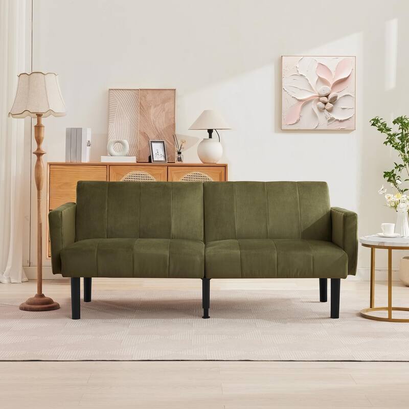 75.5 Inch Convertible Futon Sofa Bed with Adjustable Backrest, 3-Seater