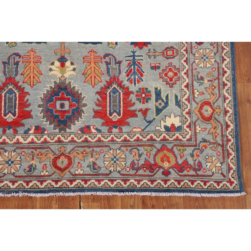 Kazak Area Rug Hand-Knotted Blue Oriental Wool Carpet - 4'9" x 6'5"