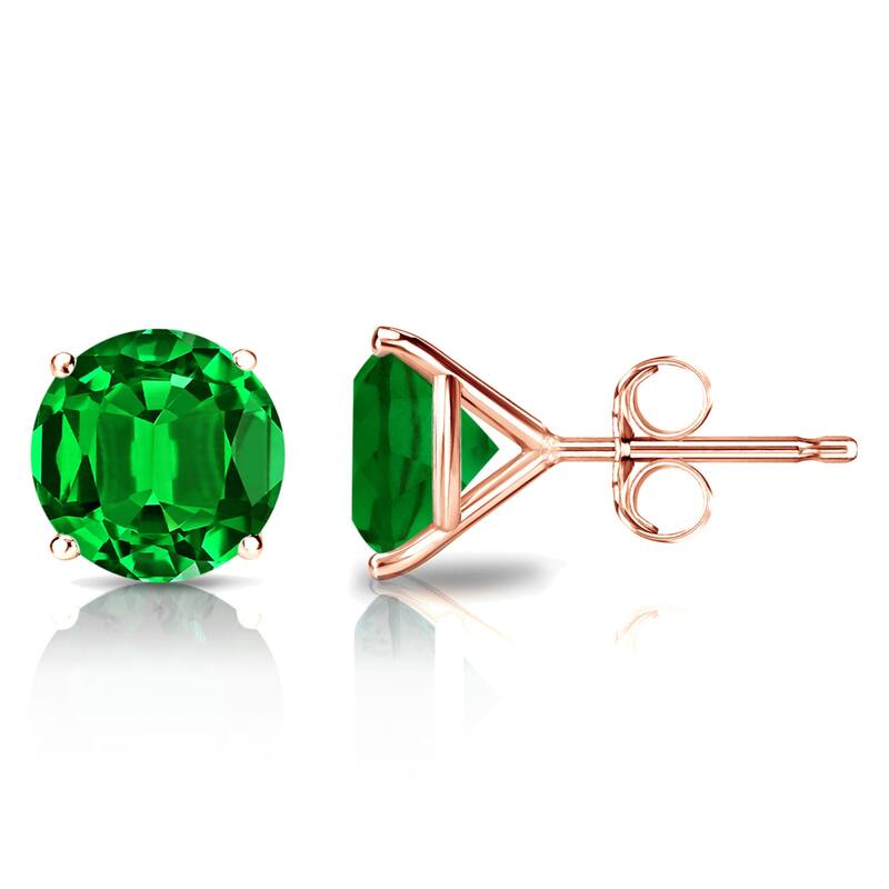 Auriya 14k Gold Lab Grown Gemstone Green Emerald Stud Earrings Round 0.25 to 5.00 ct. tw. 4-Prong Martini Push-Back - 0.25ct tgw. - Rose