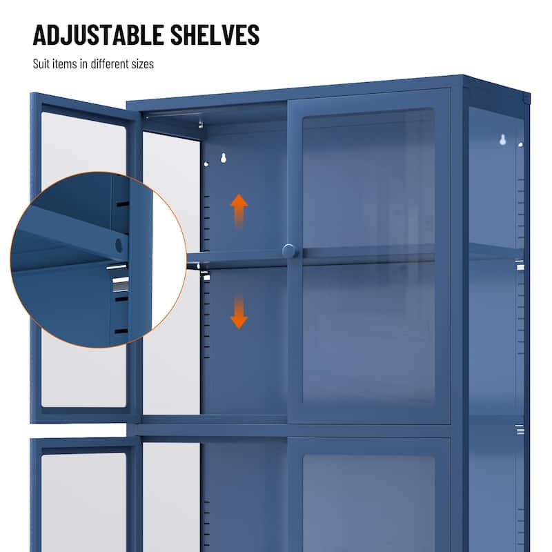 Four Glass Door Storage Cabinet with Adjustable Shelves and Feet Cold-Rolled Steel Sideboard Furniture