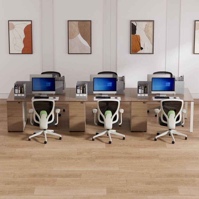 6 Person Attachable Workstation Desks with Chairs Combination