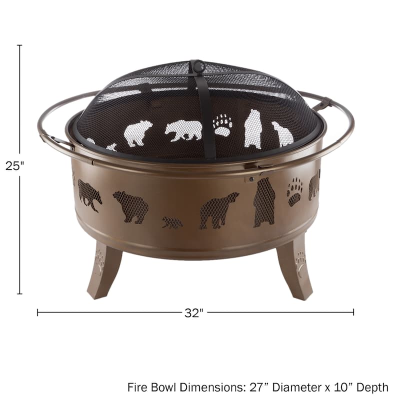 Pure Garden 32" Wood Burning Outdoor Fire Pit with Bear Cutouts - 32 x 32 x 25