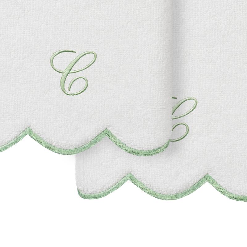 Authentic Hotel and Spa 100% Turkish Cotton Green ADORNIA Scallop Personalized 2 Piece Hand Towel Set - 2 Hand Towels