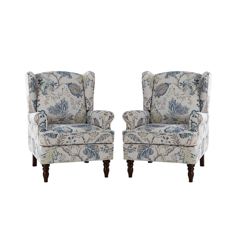 Epimethis Traditional Wingback Armchair with Foam-filled Seat and Turned Legs Set of 2 by HULALA HOME