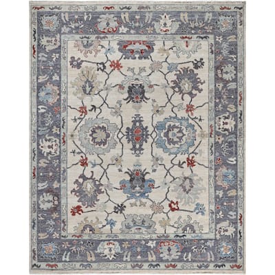 Oushak One-of-a-Kind Hand-Knotted Area Rug - Ivory - 8' 0" x 9' 10"