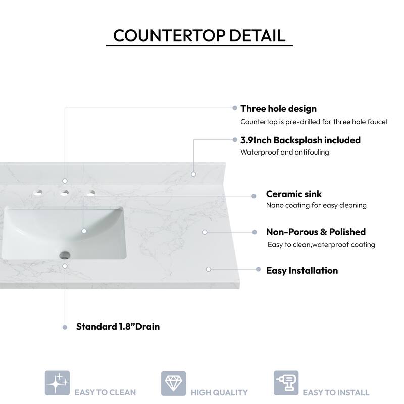 Jaen Composite Stone Vanity Top with White Rectangular Sink