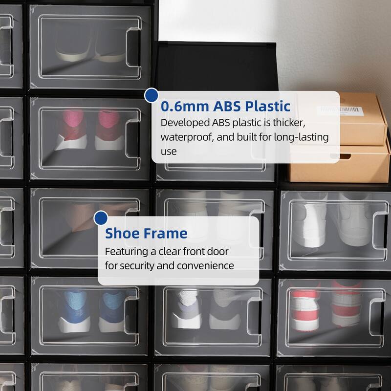 6/12/18 Pack Shoe Storage Box Plastic Stackable Shoe Organizer for Closet Foldable Sneaker Containers Bins Holders Racks