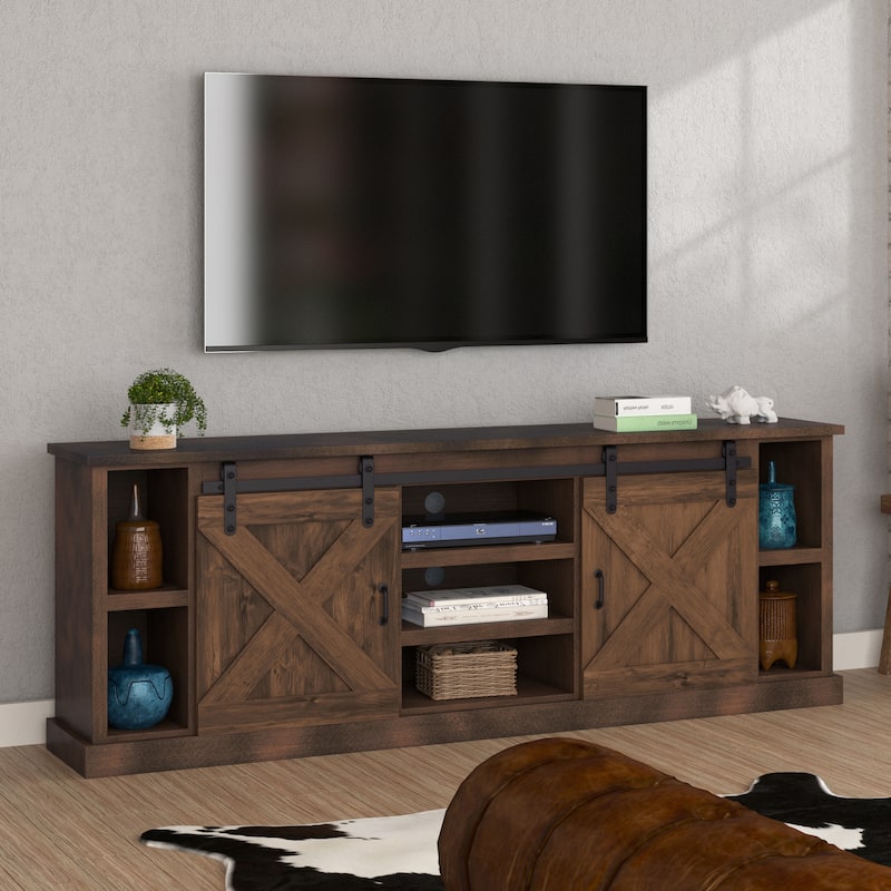 Bridgevine Home Farmhouse 85 inch TV Stand Console for TVs up to 95 inches, No Assembly Required, Aged Whiskey Finish - Aged Whiskey