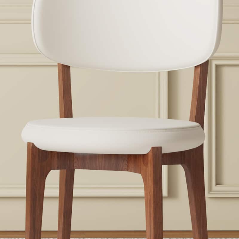 Faux Leather Armless Kitchen Dining Chair, Wooden Frame Side Chair with Backs, Modern Accent Guest Chair, Set of 2