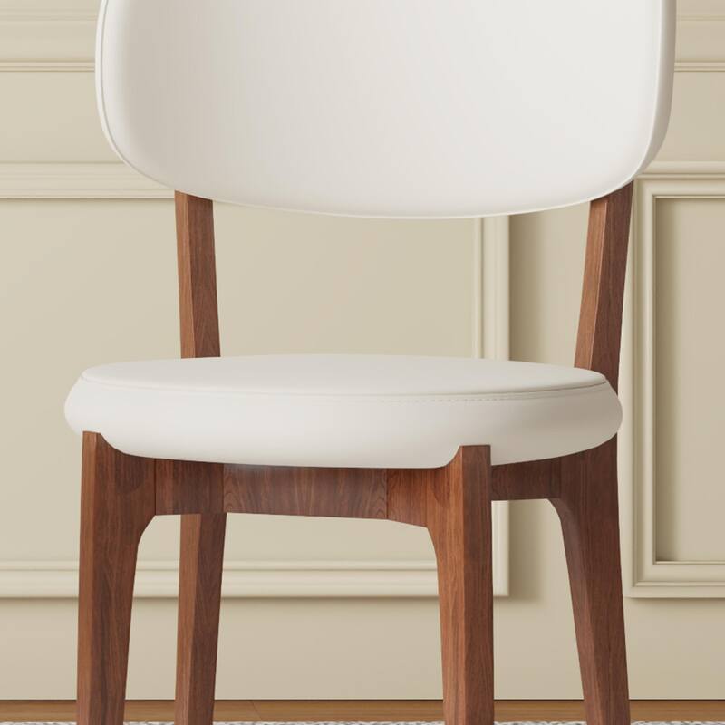 Set of 2 Modern PU Leather Dining Chairs, White Kitchen Chairs with Solid Wood Legs for Dining Room, Comfortable Family chairs