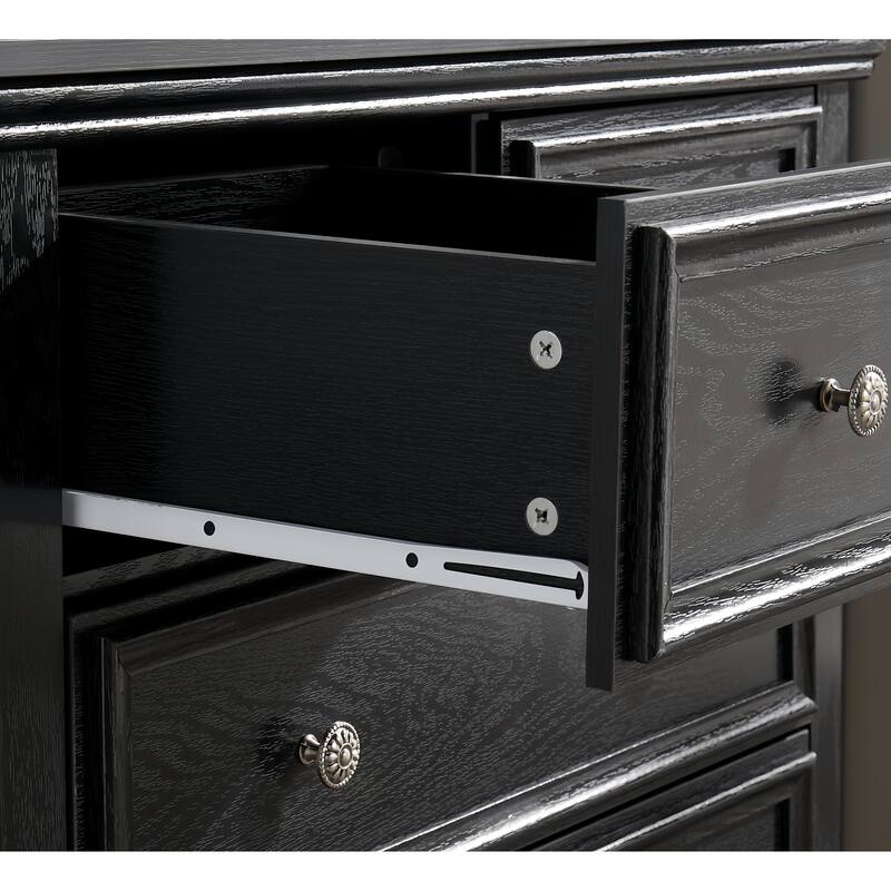 Sleek Black 6-Drawer Dresser, Farmhouse Closet Organizer for Home