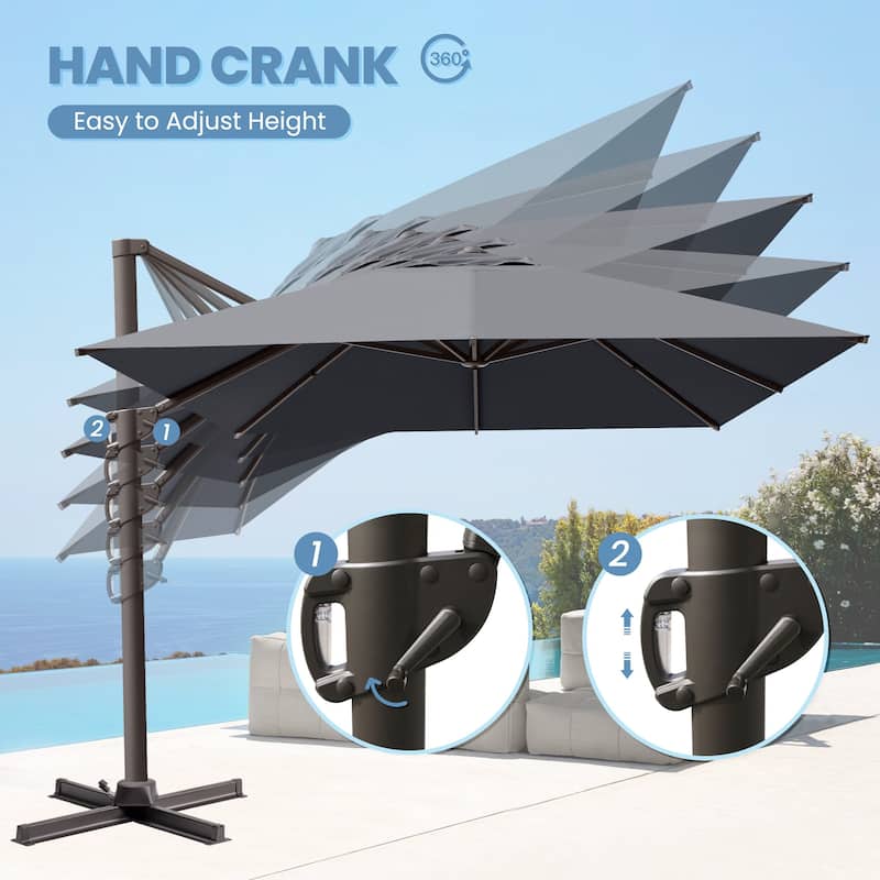 10 x 13 FT Luxury Aluminum Outdoor Shade Canopy Patio Cantilever Offset Umbrella with 360-degree Rotation