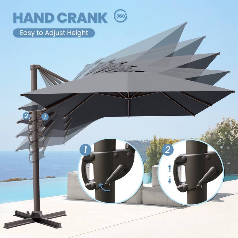 10x12.5 FT Outdoor Patio Cantilever Umbrella with Base