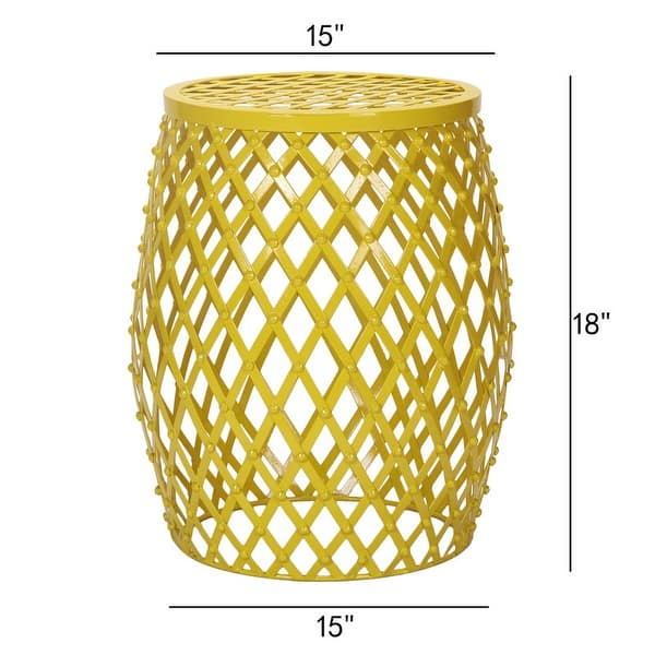 Adeco Bright Yellow Metal End Table Drum Patio Side Table 15"D x 15"W x 18"H Bed Bath