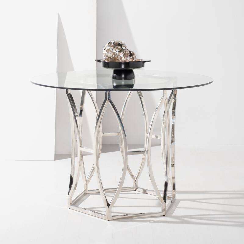 SAFAVIEH Couture Shaw Glass Top Round Dining Table - Chrome - 54"W x 54"D x 31"H