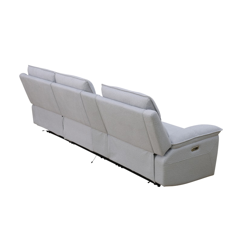 Grey White Lambswool 4-Piece Living Room Recliner Sofa Set