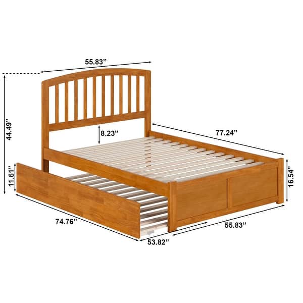 dimension image slide 1 of 2, Richmond Full Solid Wood Platform Bed with Footboard & Full Trundle